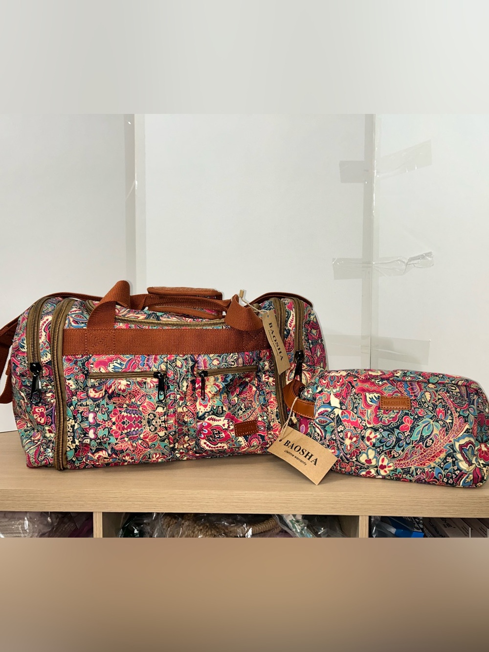 Floral Paisley Travel Duffel Bag with Matching Accessory Pouch - Multicolor